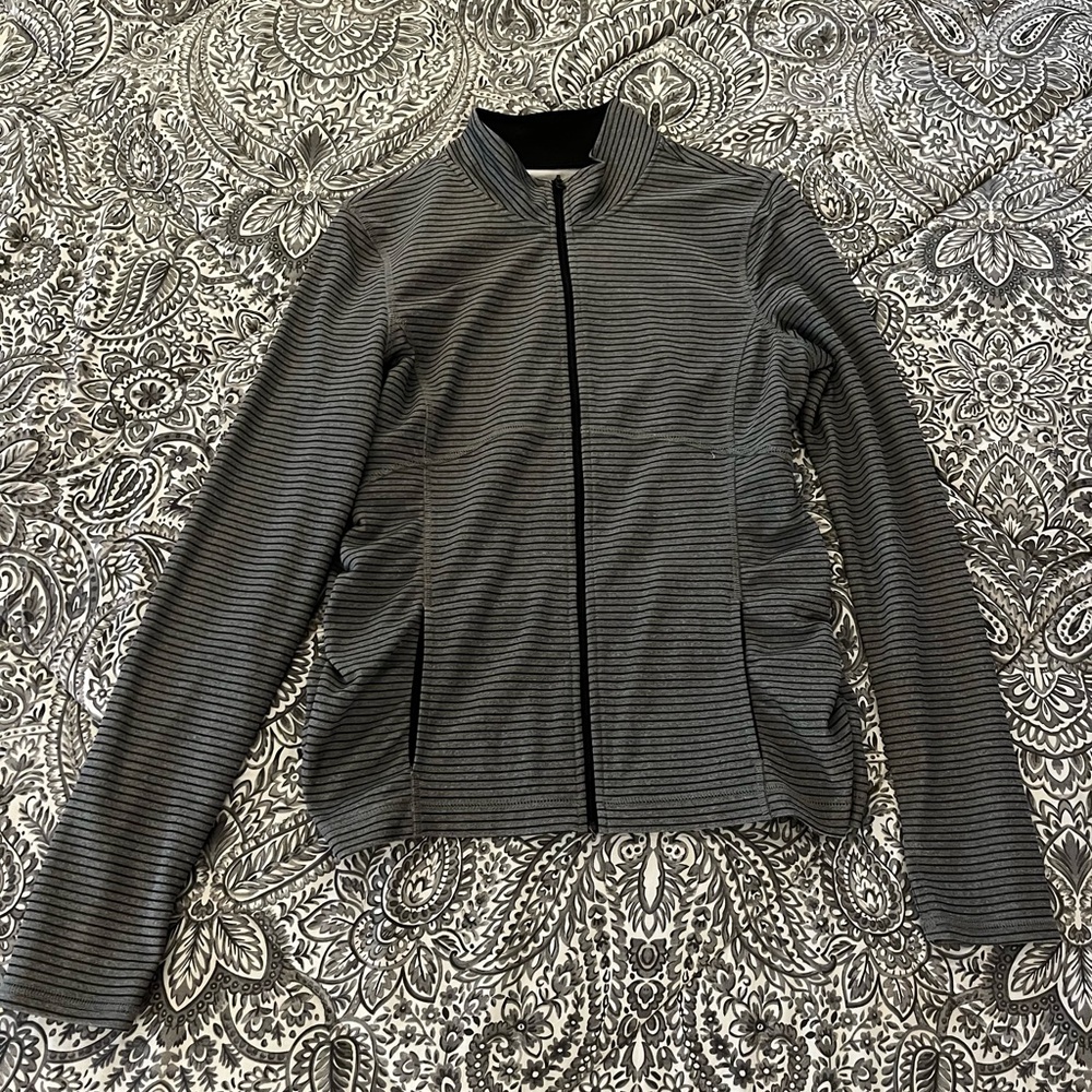 Be Inspired Black and Gray Striped Athletic Jacket
